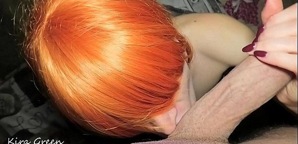  Redhead Girl Sloppy Deepthroat Blowjob and Mouthfuck, Cumshot - Amateur Homemade Teen Kira Green